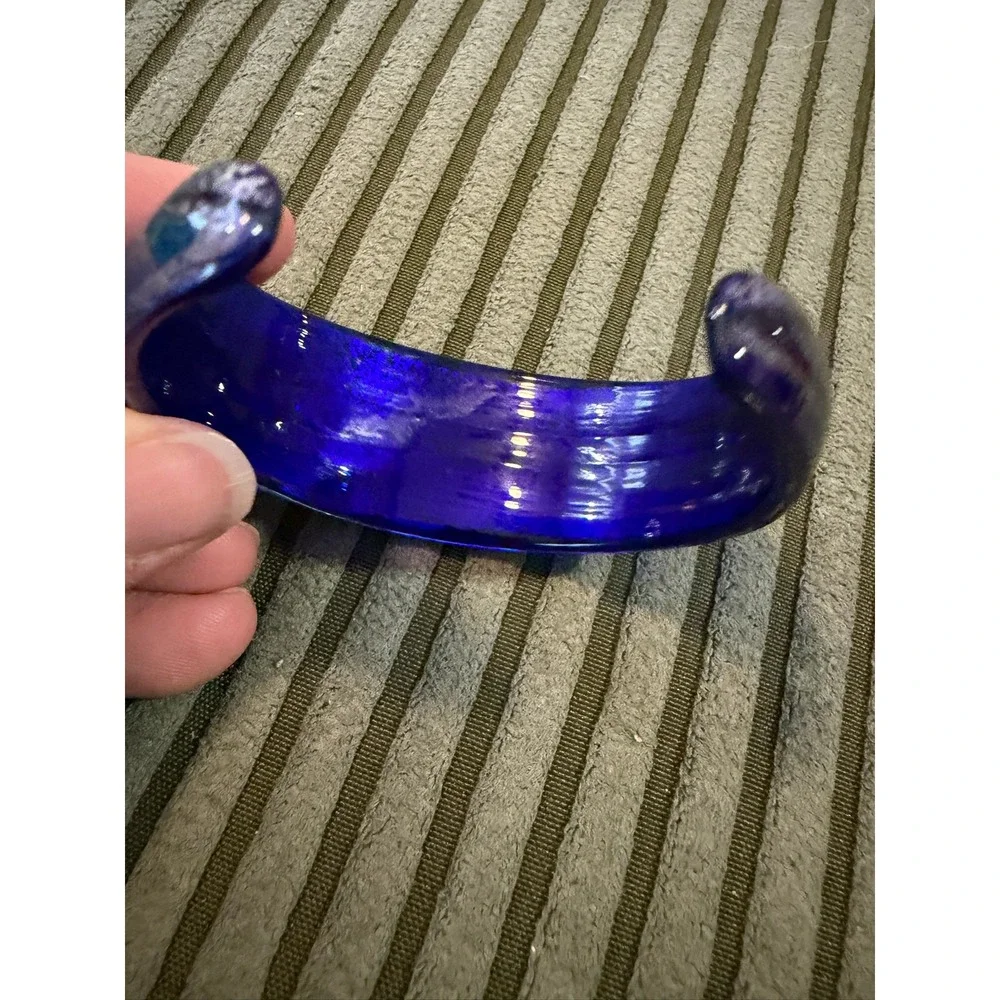 Dichroic Art Glass Cuff Bracelet Cobalt Blue Silver Swirl Murano Style Handblown